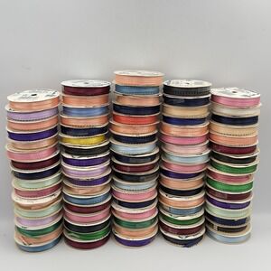 Lot Of 80+ Craft Ribbon Mixed Lot Offray Spool O' Ribbon Variety Colors Sizes